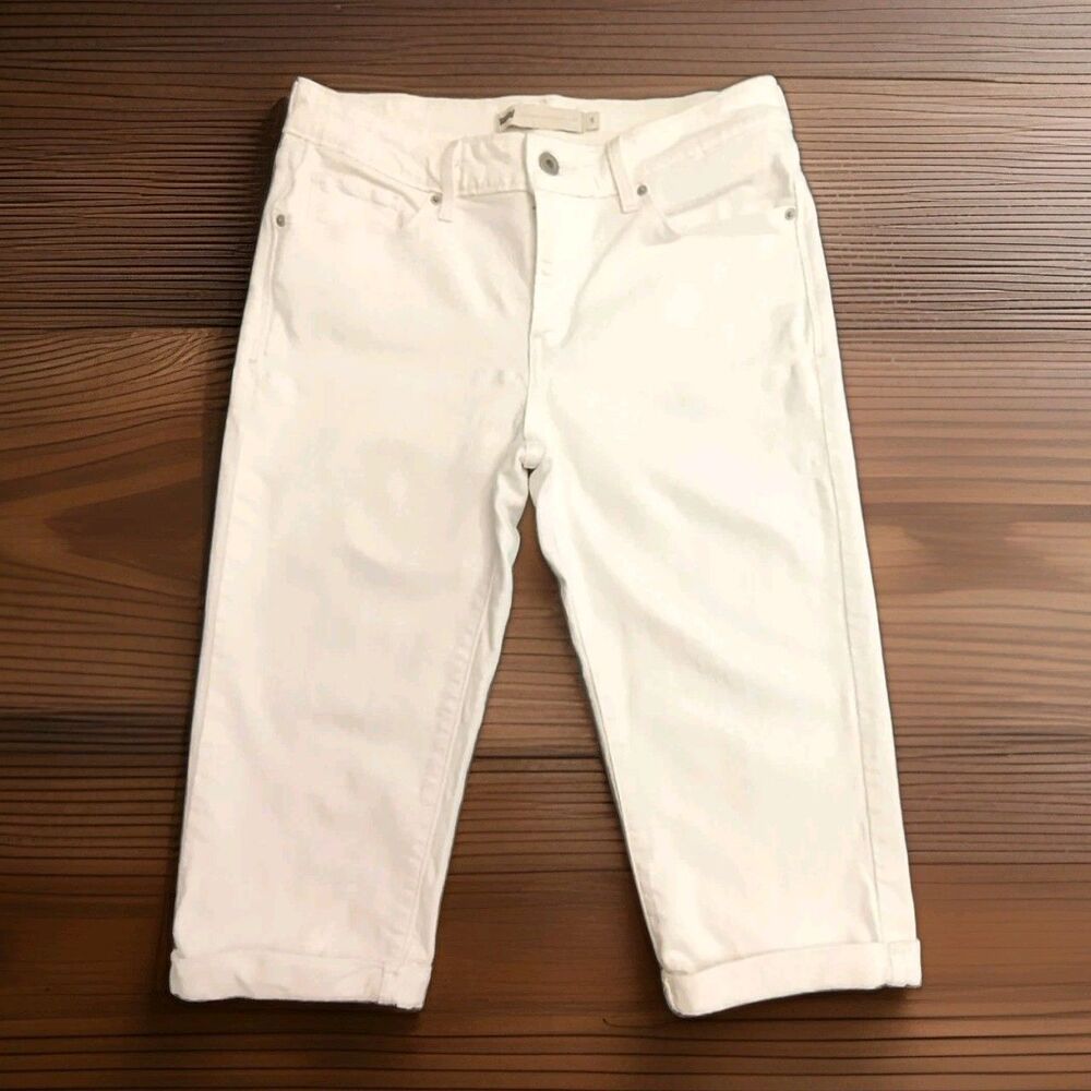White Levis Crapri Cuffed Crop Stretch Jeans White Tag Size 6